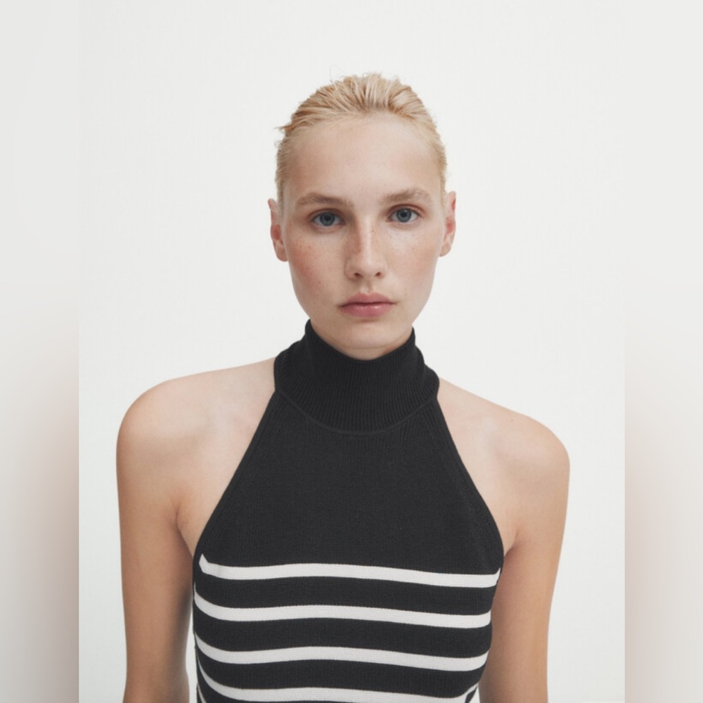 Massimo Dutti Striped Halter Neck Knit Top - Picture 2 of 6